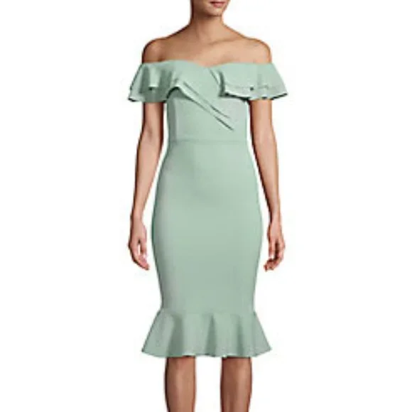 Quiz | Dresses | Quiz Bardot Double Frill Flare Dress Color Green Size 8 |  Poshmark